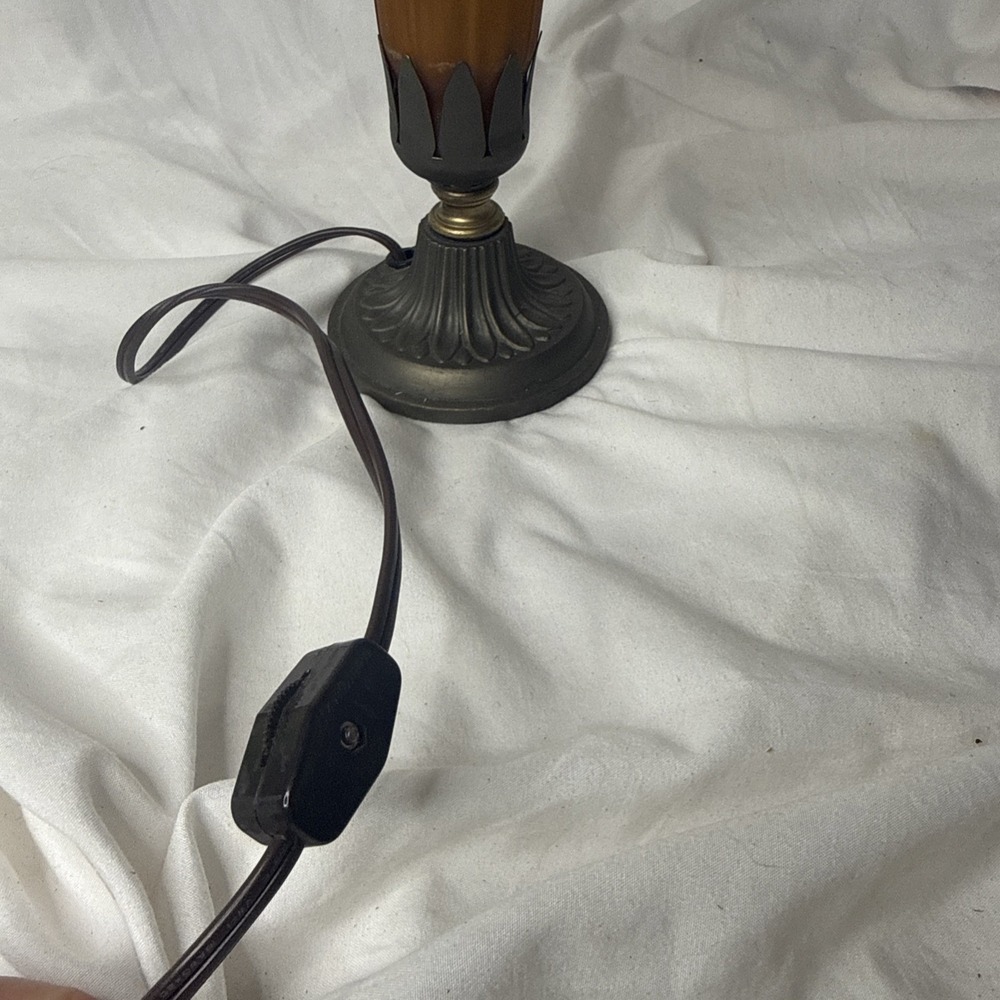 Tiffany Style Tulip Lily Trumpet Amber Glass Metal Base Accent Lamp Art Nouveau - Picture 5 of 9